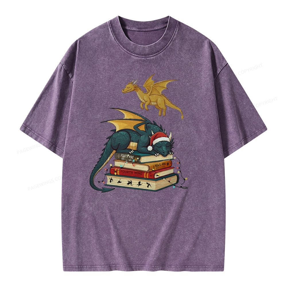 Pagewings Fourth Wing Dragons Christmas Unisex Washed T-shirt