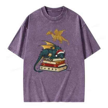 Pagewings Fourth Wing Dragons Christmas Unisex Washed T-shirt