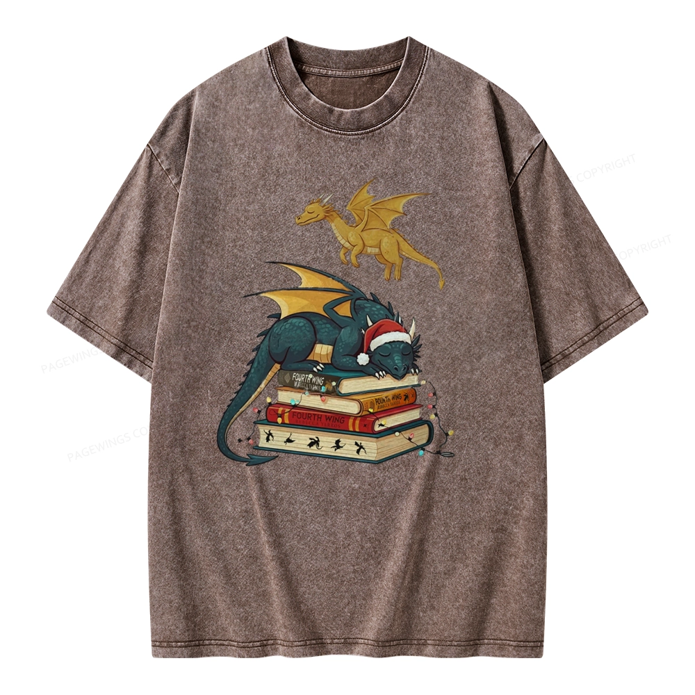 Pagewings Fourth Wing Dragons Christmas Unisex Washed T-shirt