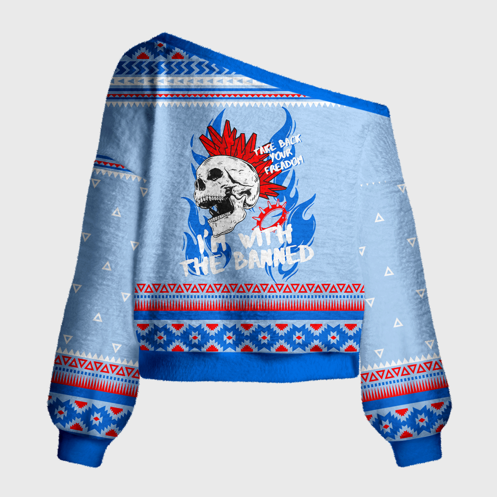 Pagewings Banned Books Off Shoulder Ugly Knit Sweater