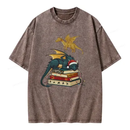 Pagewings Fourth Wing Dragons Christmas Unisex Washed T-shirt