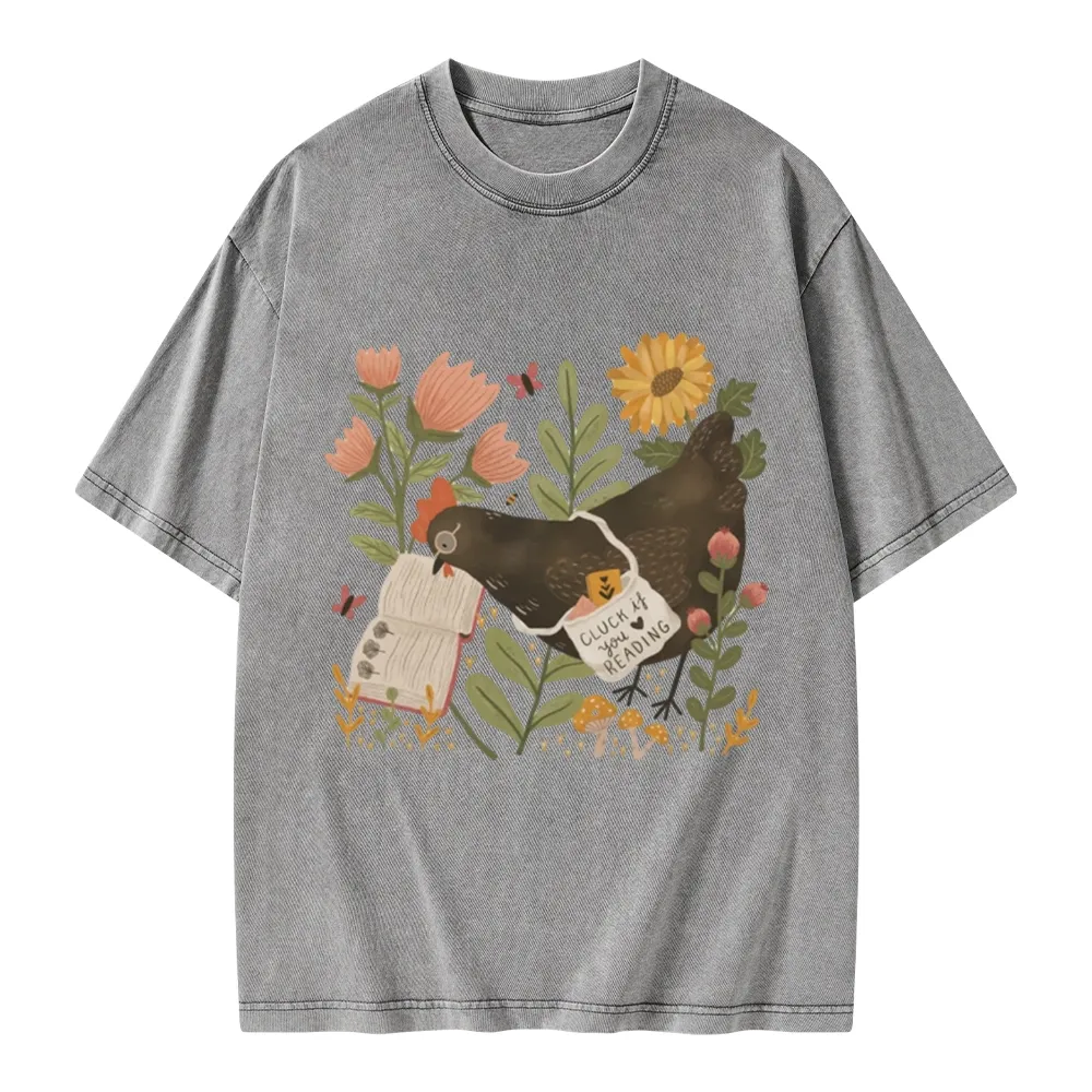 Pagewings Chicken Reading a Book Unisex Washed T-shirt