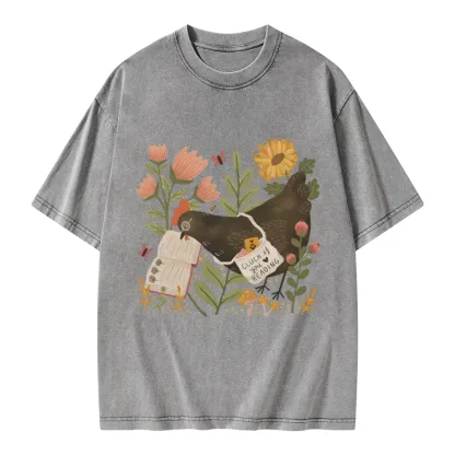 Pagewings Chicken Reading a Book Unisex Washed T-shirt
