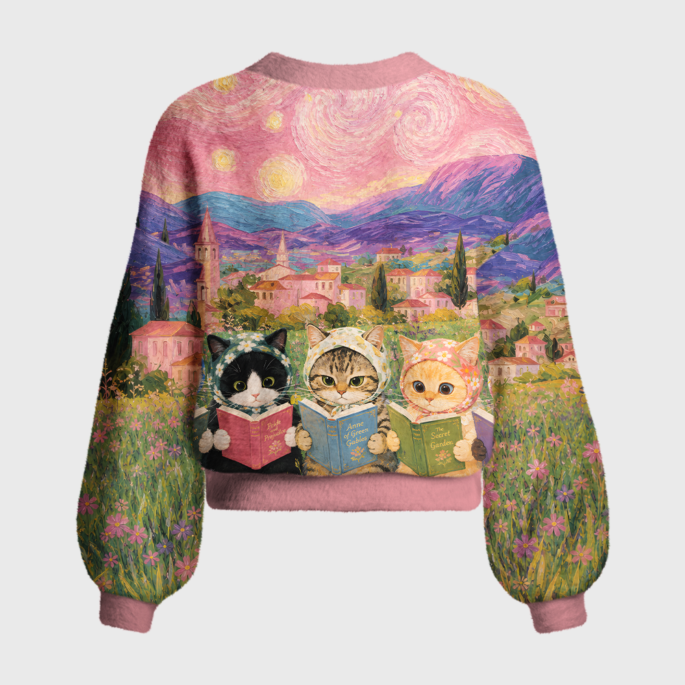 Pagewings Reading Cat Women's Cardigan Sweater