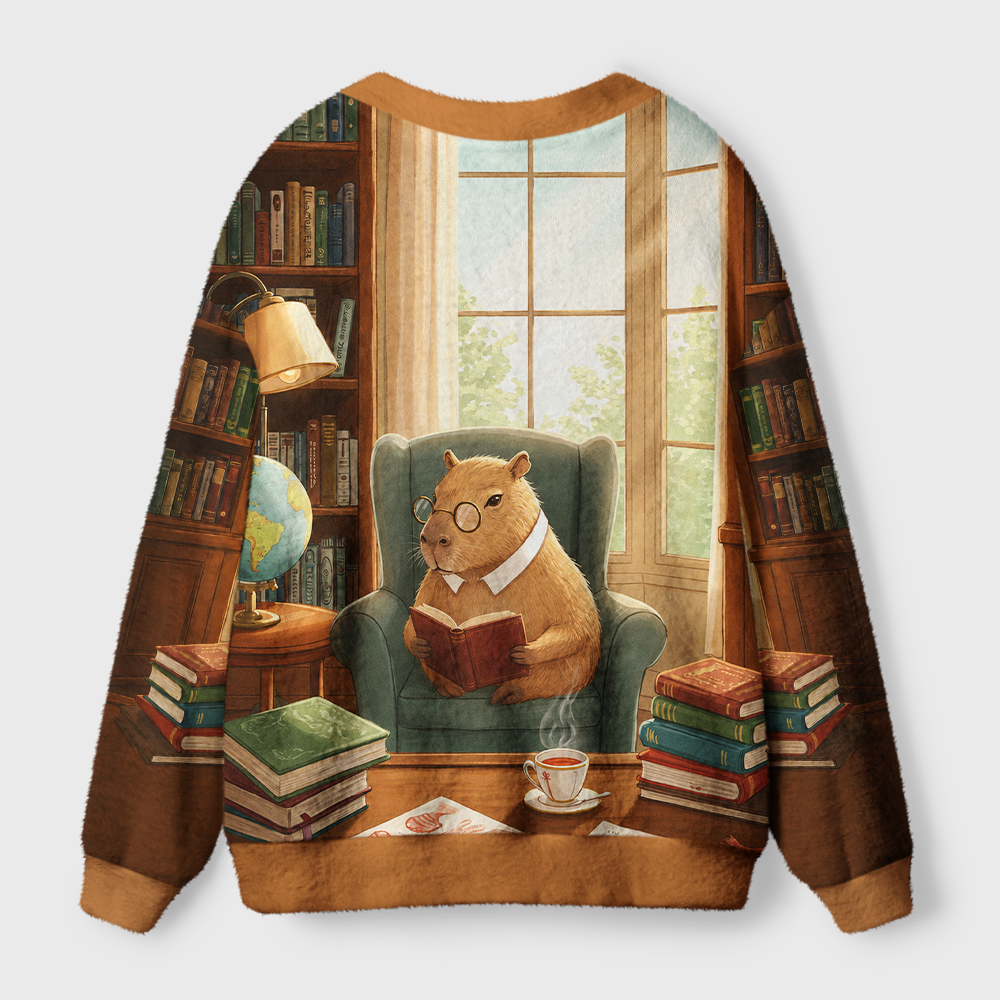 Pagewings Capybara Reading Light Knit Unisex Cardigan Sweaters