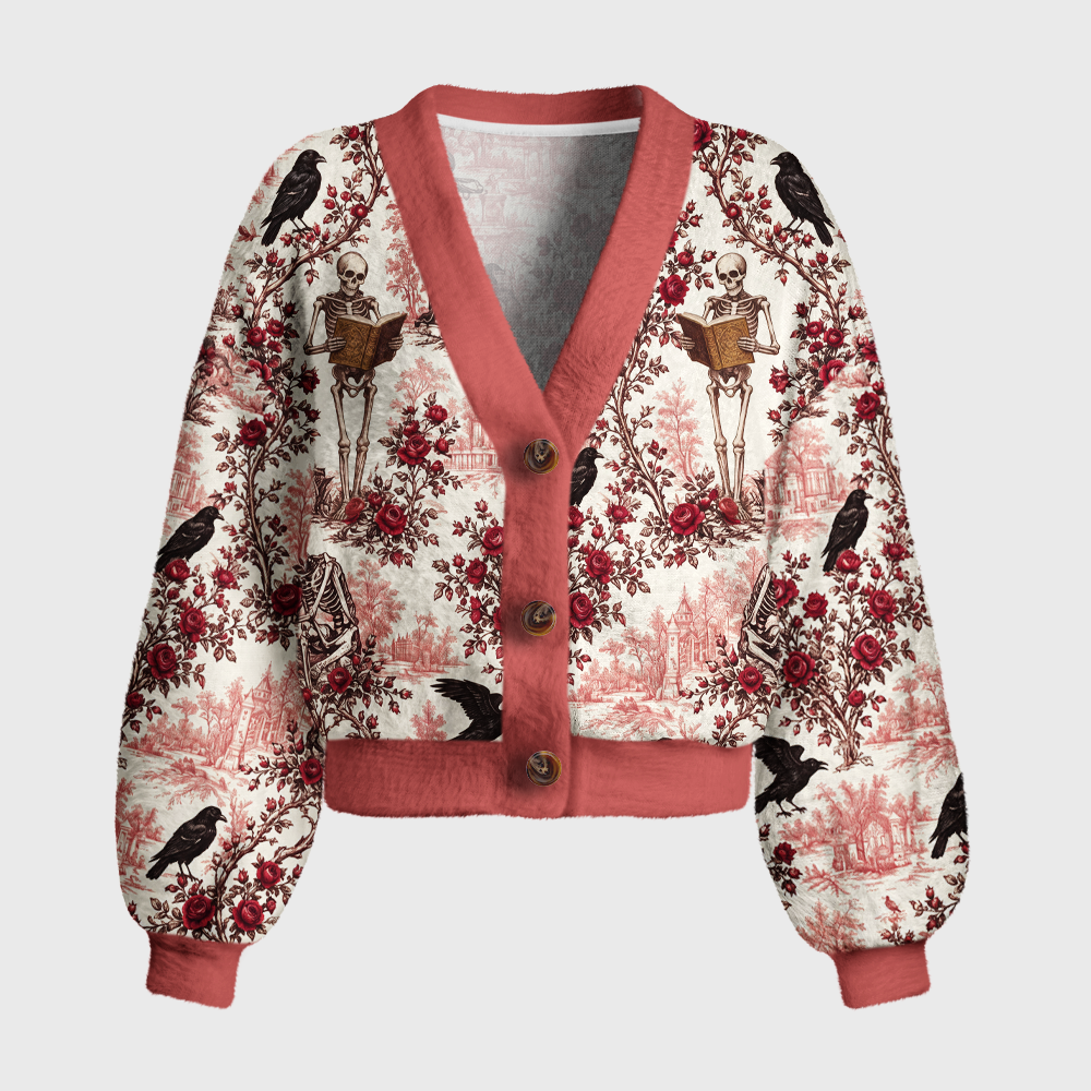Pagewings Skull Reader Women's Cardigan Sweater