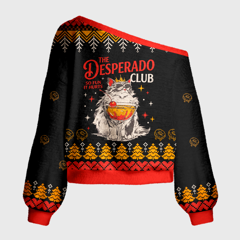 Pagewings Sci Fi Book Lover Off Shoulder Ugly Knit Sweater