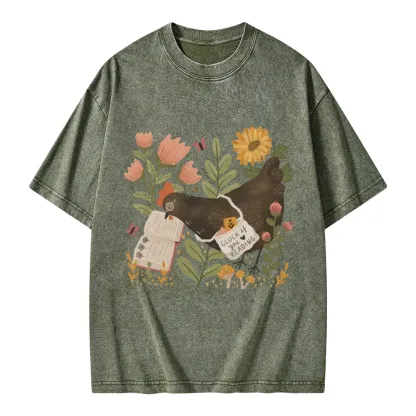 Pagewings Chicken Reading a Book Unisex Washed T-shirt