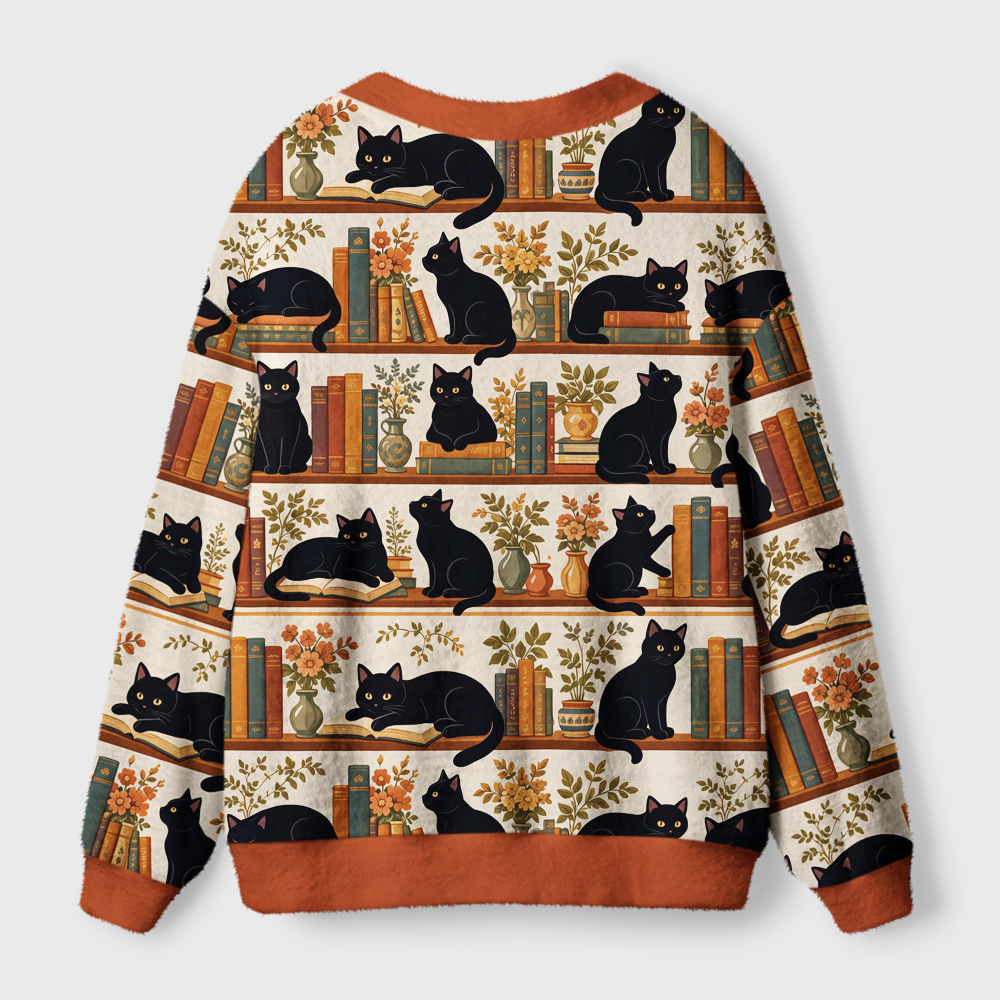 Pagewings Cat Book Lover Light Knit Unisex Cardigan Sweaters