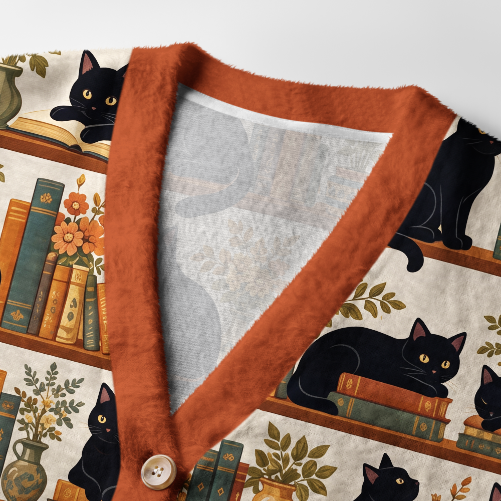Pagewings Cat Book Lover Light Knit Unisex Cardigan Sweaters