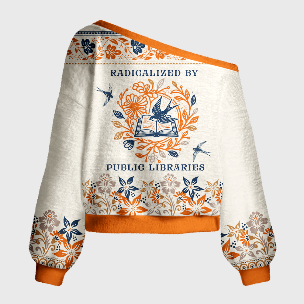 Pagewings Radicalized By Public Libraries Off Shoulder Ugly Knit Sweater