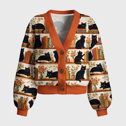 Pagewings Cat Book Lover Women's Cardigan Sweater