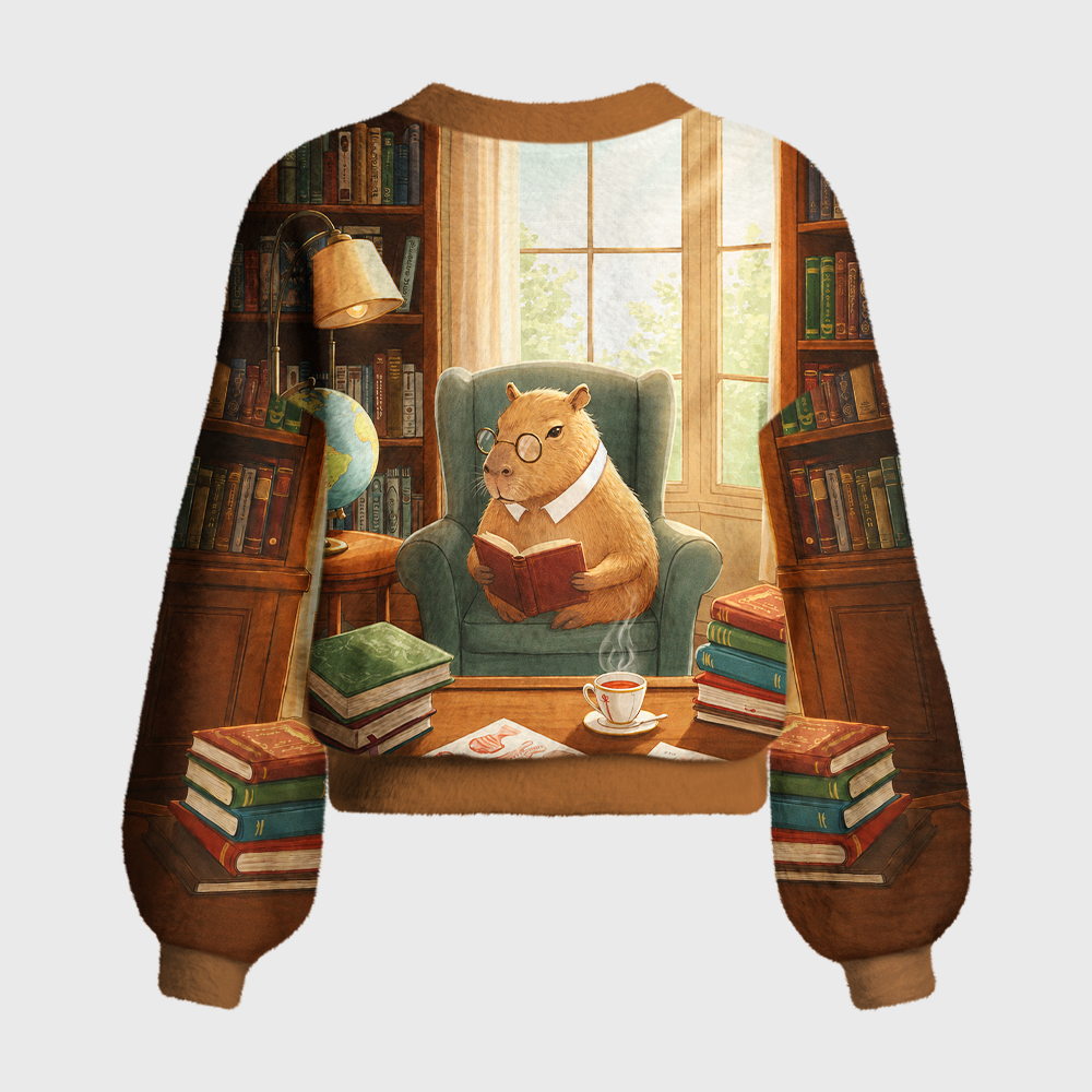 Pagewings Capybara Reading Women's Cardigan Sweater