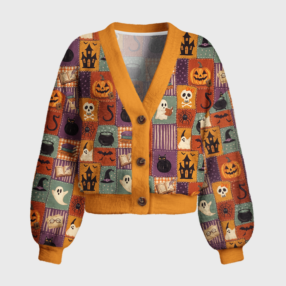Pagewings Halloween Bookish Women's Cardigan Sweater
