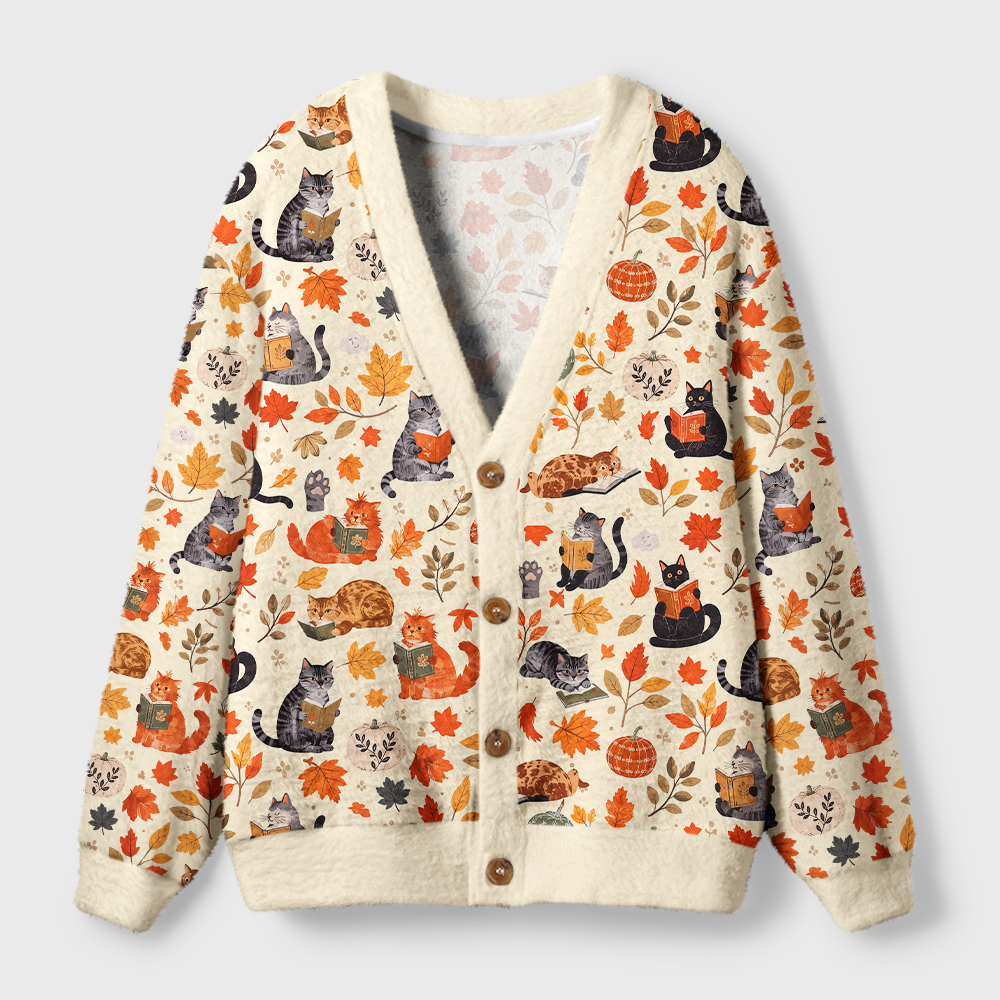 Pagewings Cat Book Lover Light Knit Unisex Cardigan Sweaters