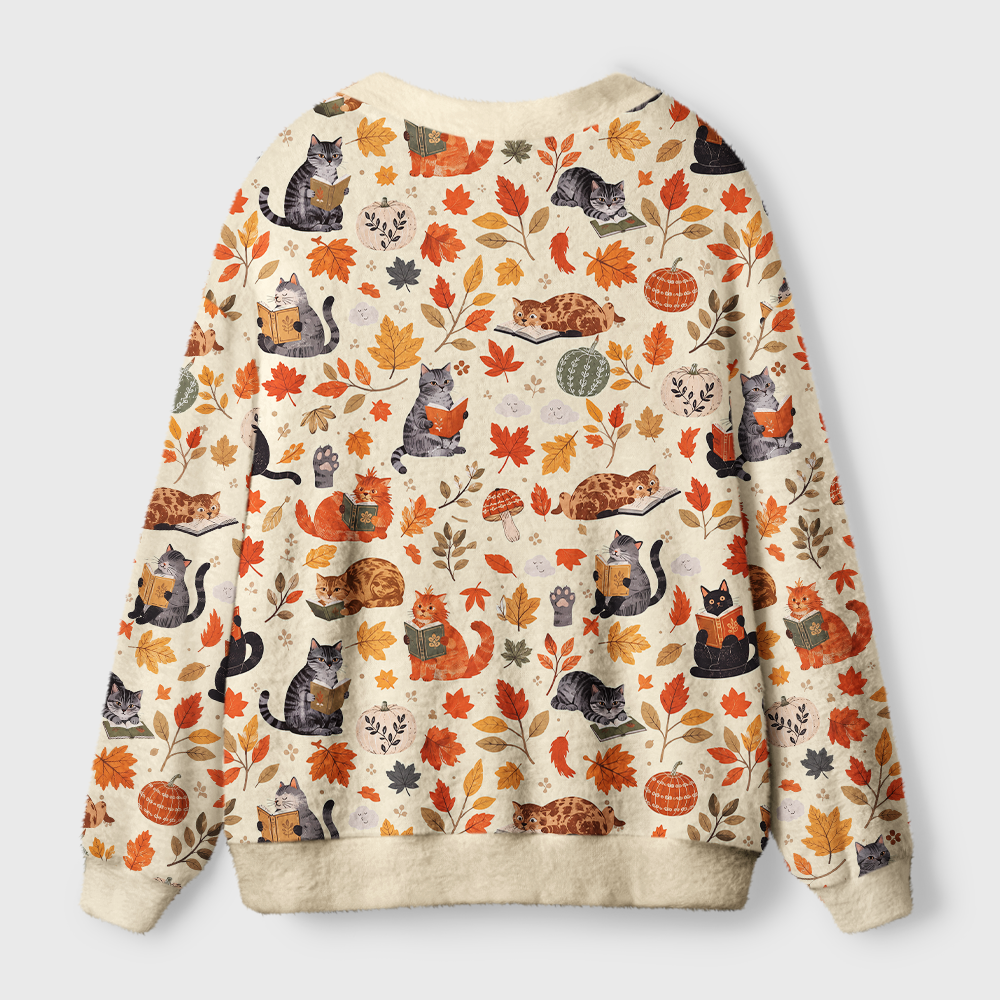 Pagewings Cat Book Lover Light Knit Unisex Cardigan Sweaters