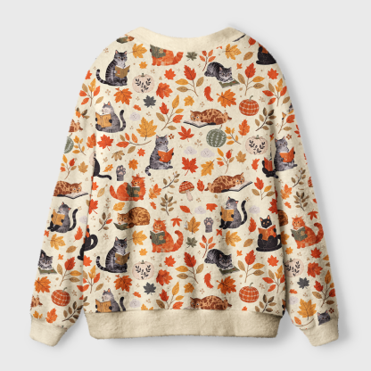 Pagewings Cat Book Lover Light Knit Unisex Cardigan Sweaters