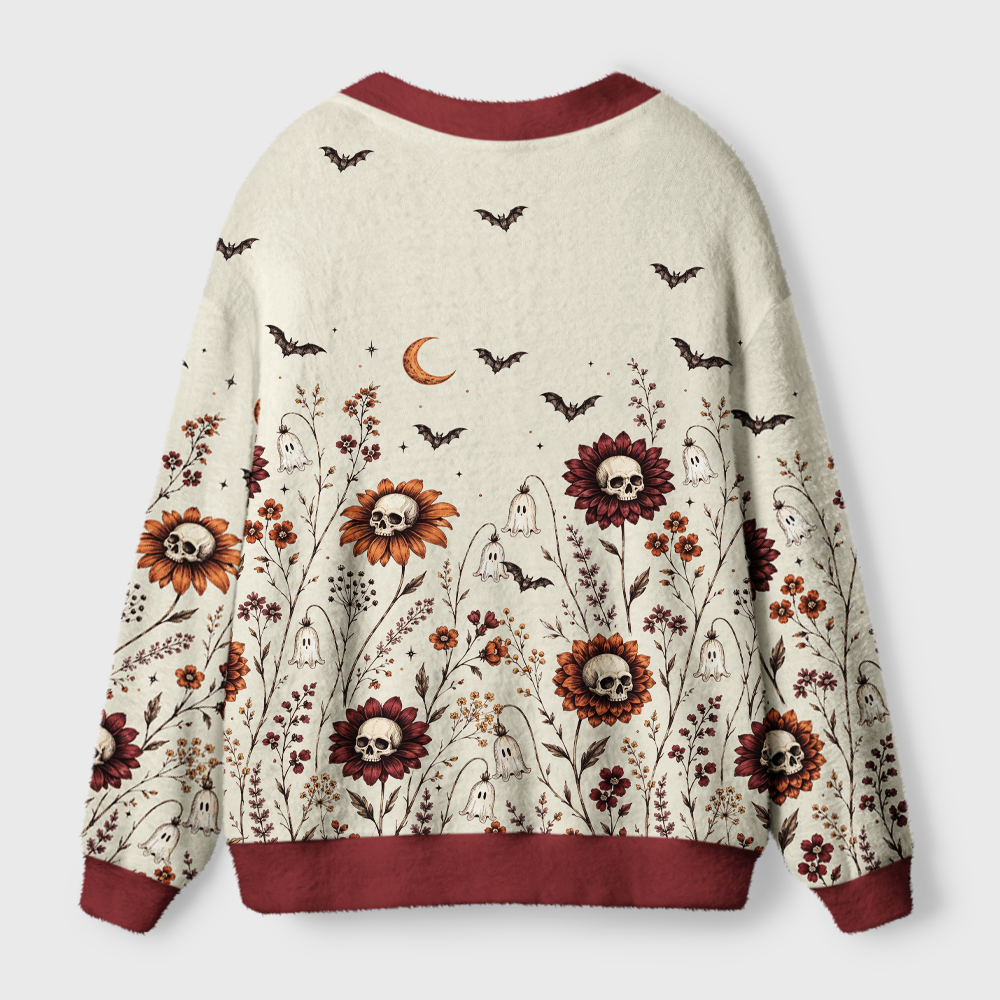 Pagewings Skull Flower Light Knit Unisex Cardigan Sweaters