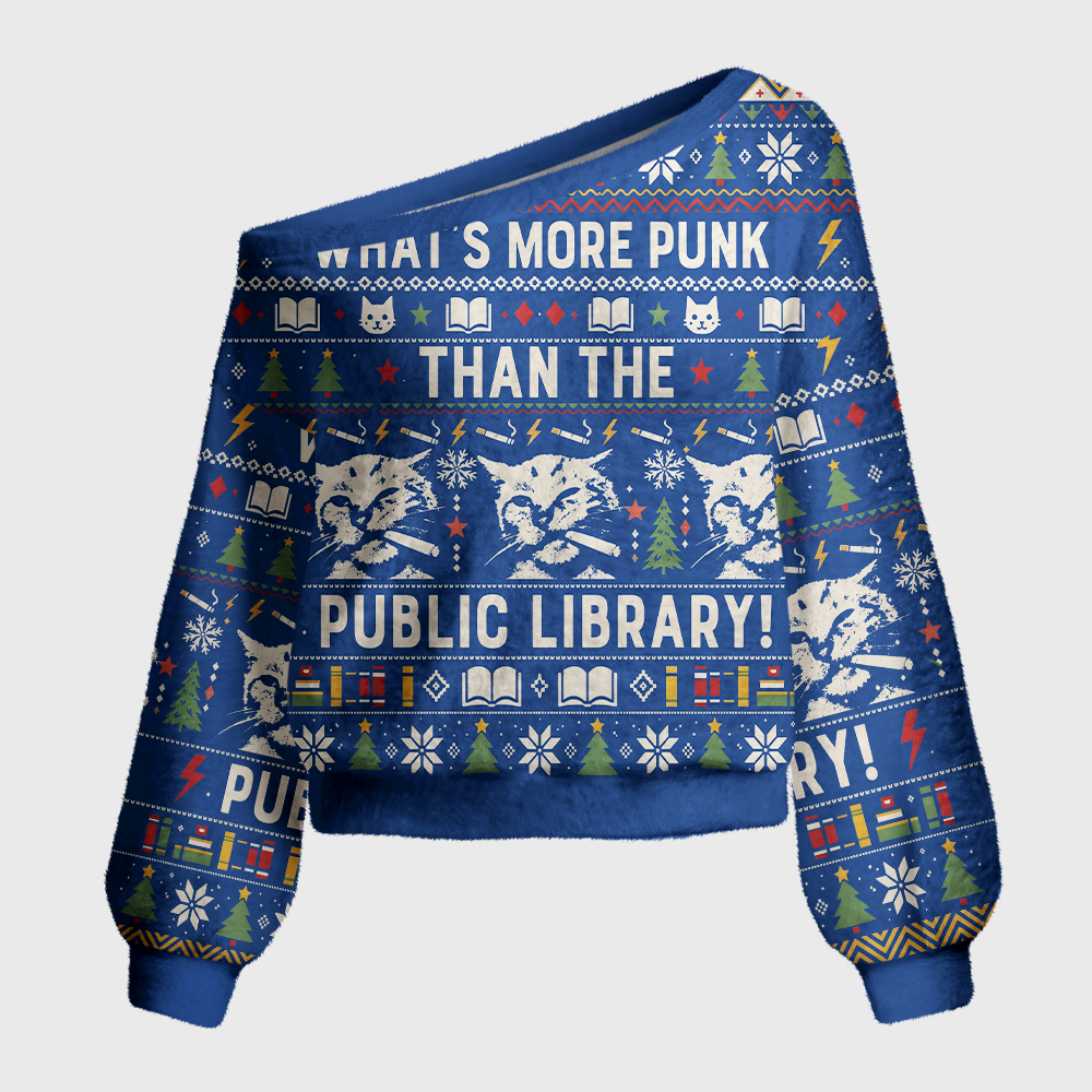 Pagewings What's More Punk Than The Public Library Off Shoulder Ugly Knit Sweater