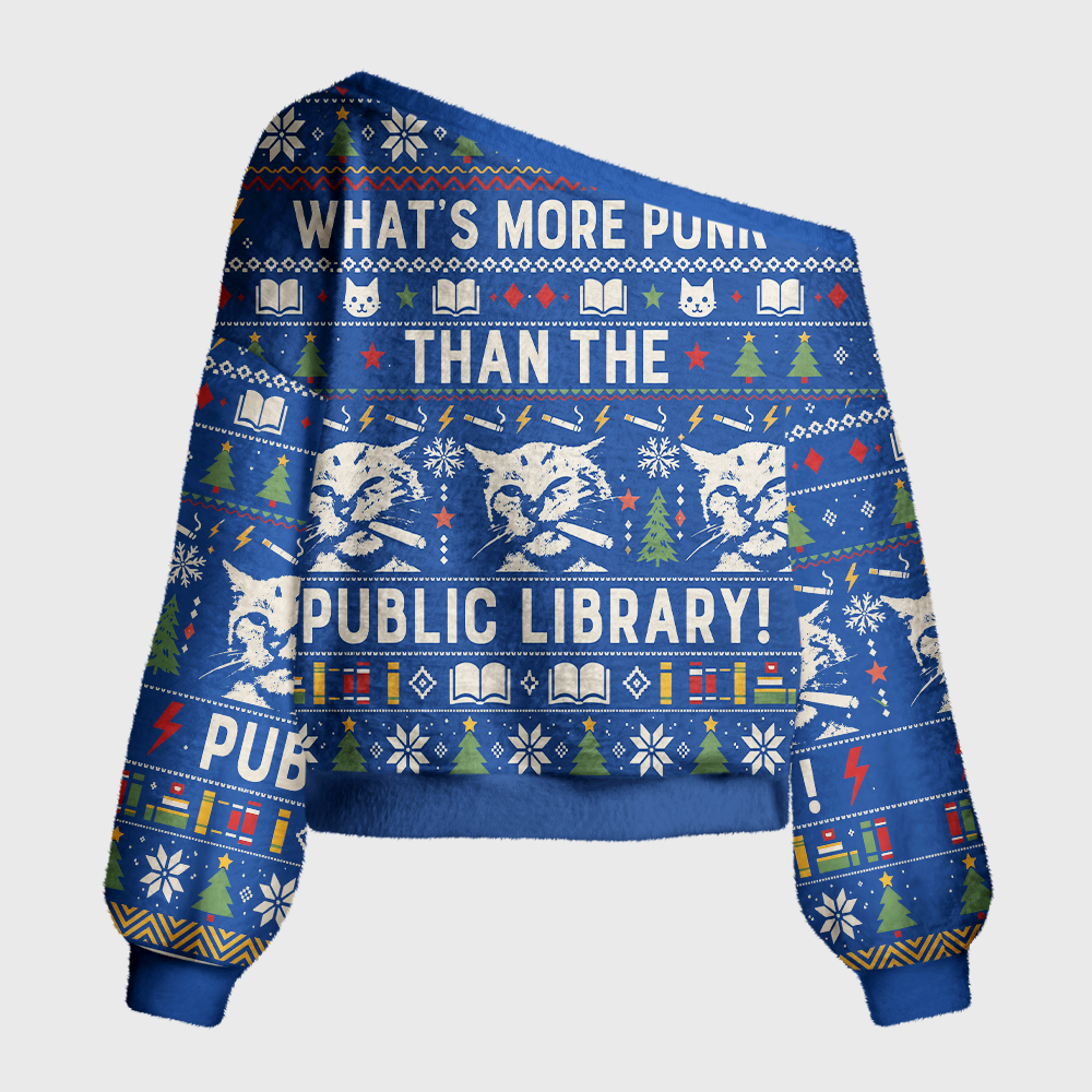Pagewings What's More Punk Than The Public Library Off Shoulder Ugly Knit Sweater