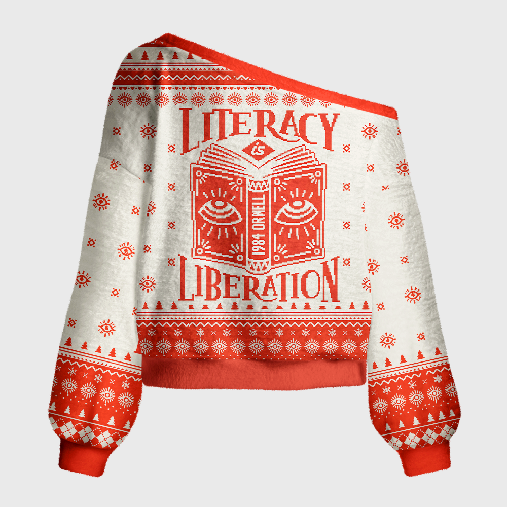 Pagewings Dystopian Book Lovers Off Shoulder Ugly Knit Sweater
