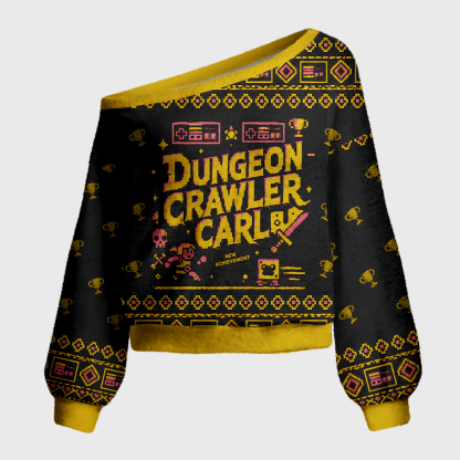 Pagewings Sci Fi Book Lover Off Shoulder Ugly Knit Sweater