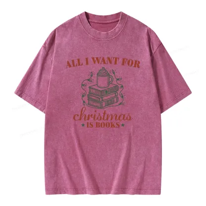 Pagewings All I Want For Christmas Is Books Unisex Washed T-shirt
