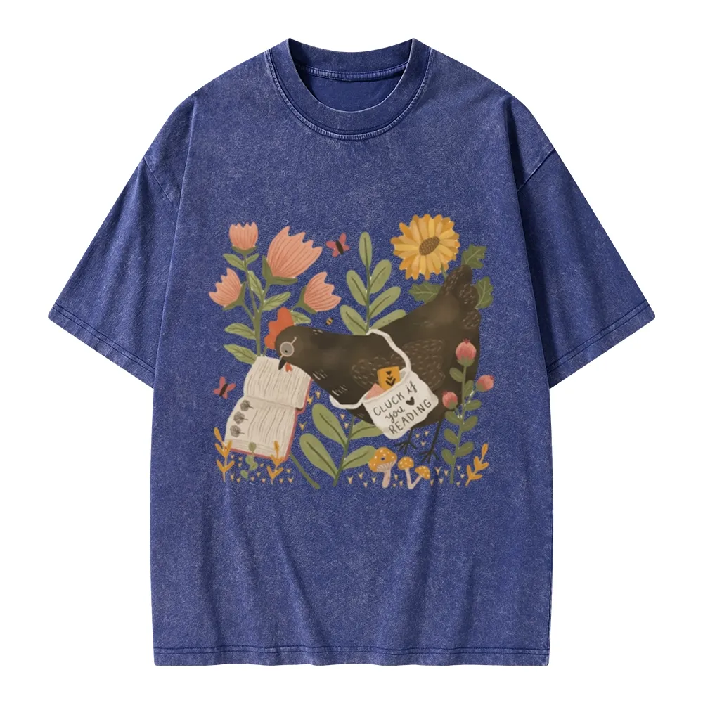 Pagewings Chicken Reading a Book Unisex Washed T-shirt