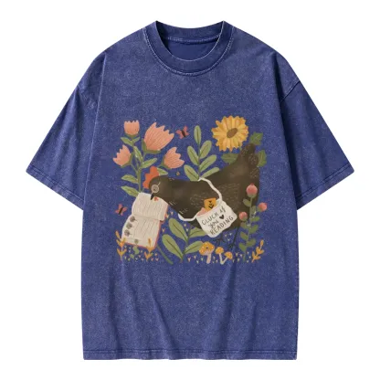 Pagewings Chicken Reading a Book Unisex Washed T-shirt