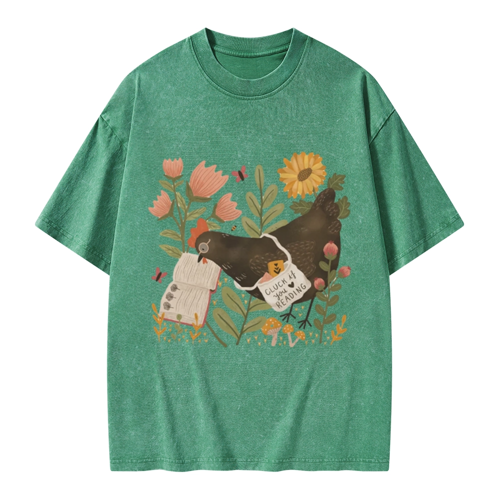 Pagewings Chicken Reading a Book Unisex Washed T-shirt