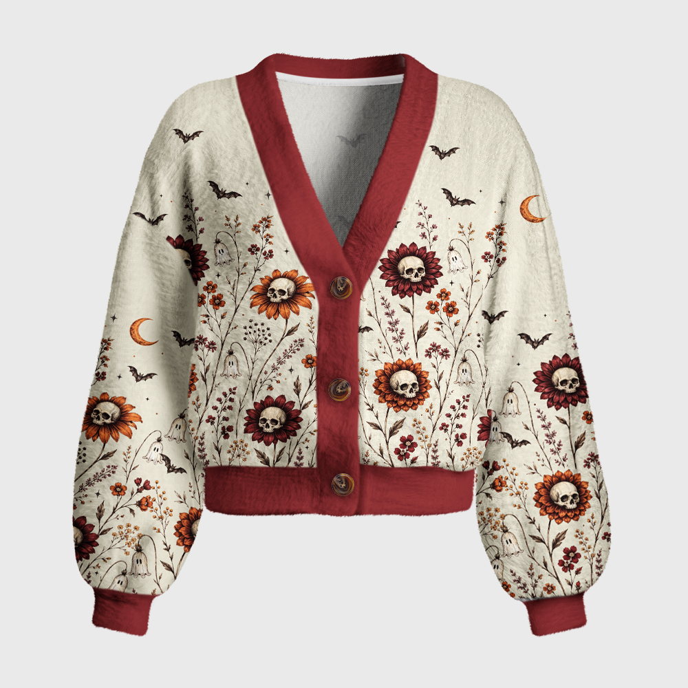 Pagewings Skull Flower Women's Cardigan Sweater