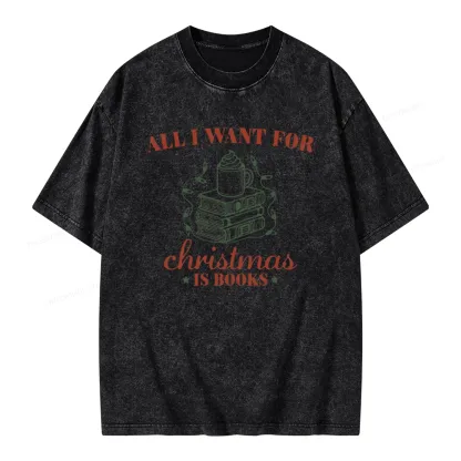 Pagewings All I Want For Christmas Is Books Unisex Washed T-shirt