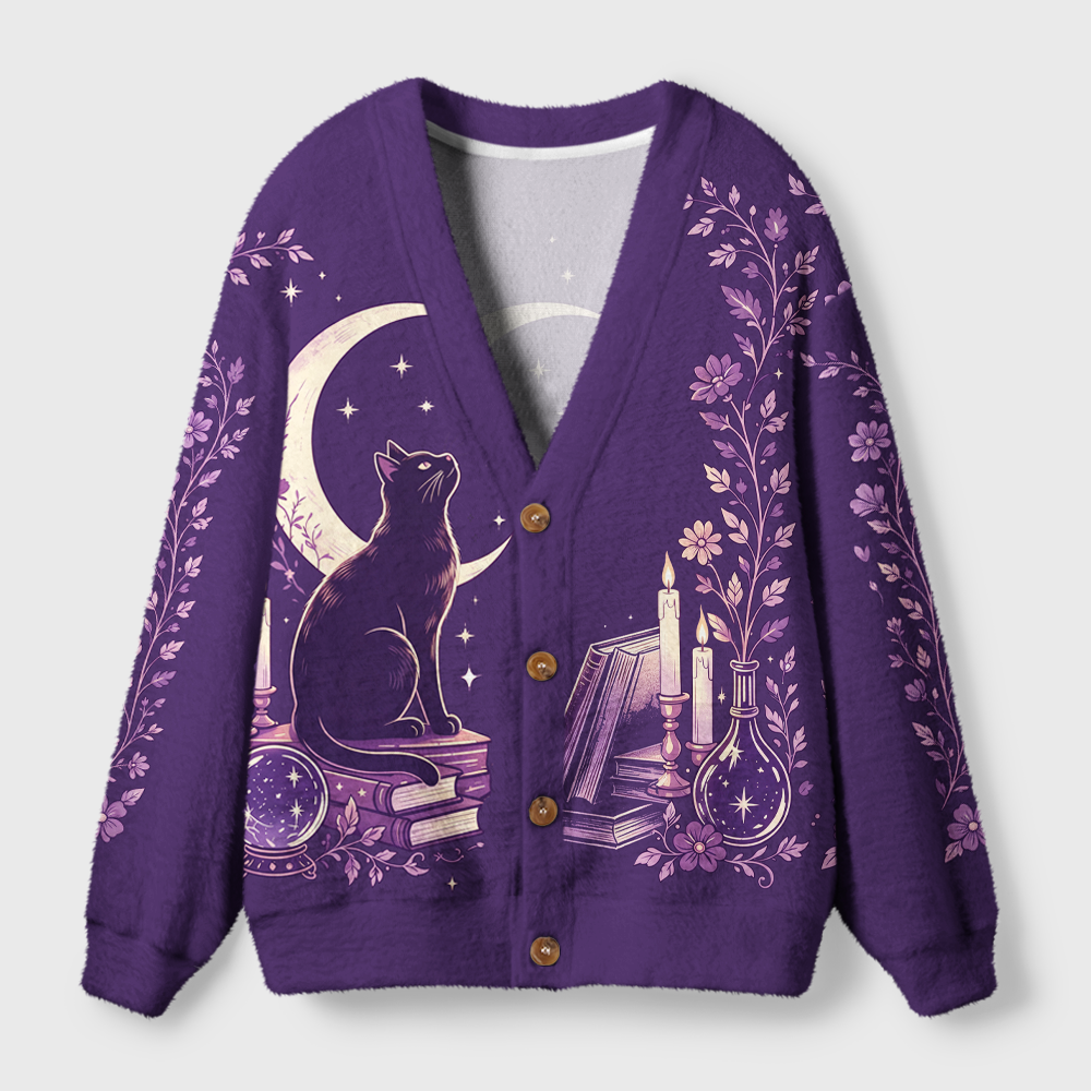 Pagewings Cat Book Lover Light Knit Unisex Cardigan Sweaters