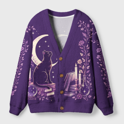 Pagewings Cat Book Lover Light Knit Unisex Cardigan Sweaters