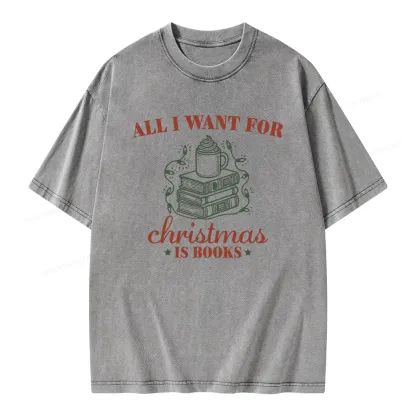 Pagewings All I Want For Christmas Is Books Unisex Washed T-shirt