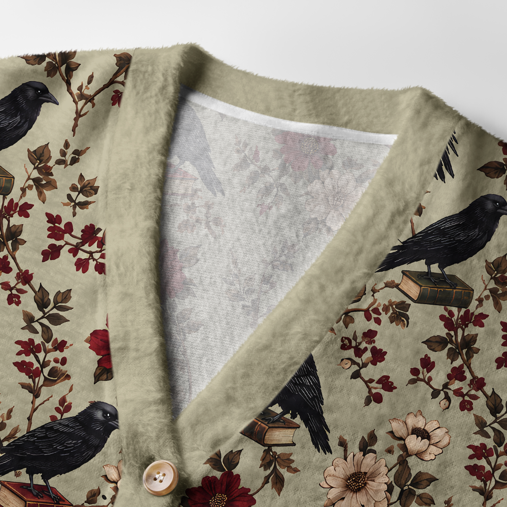 Pagewings Reading Crow Light Knit Unisex Cardigan Sweaters