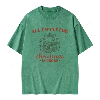 Pagewings All I Want For Christmas Is Books Unisex Washed T-shirt