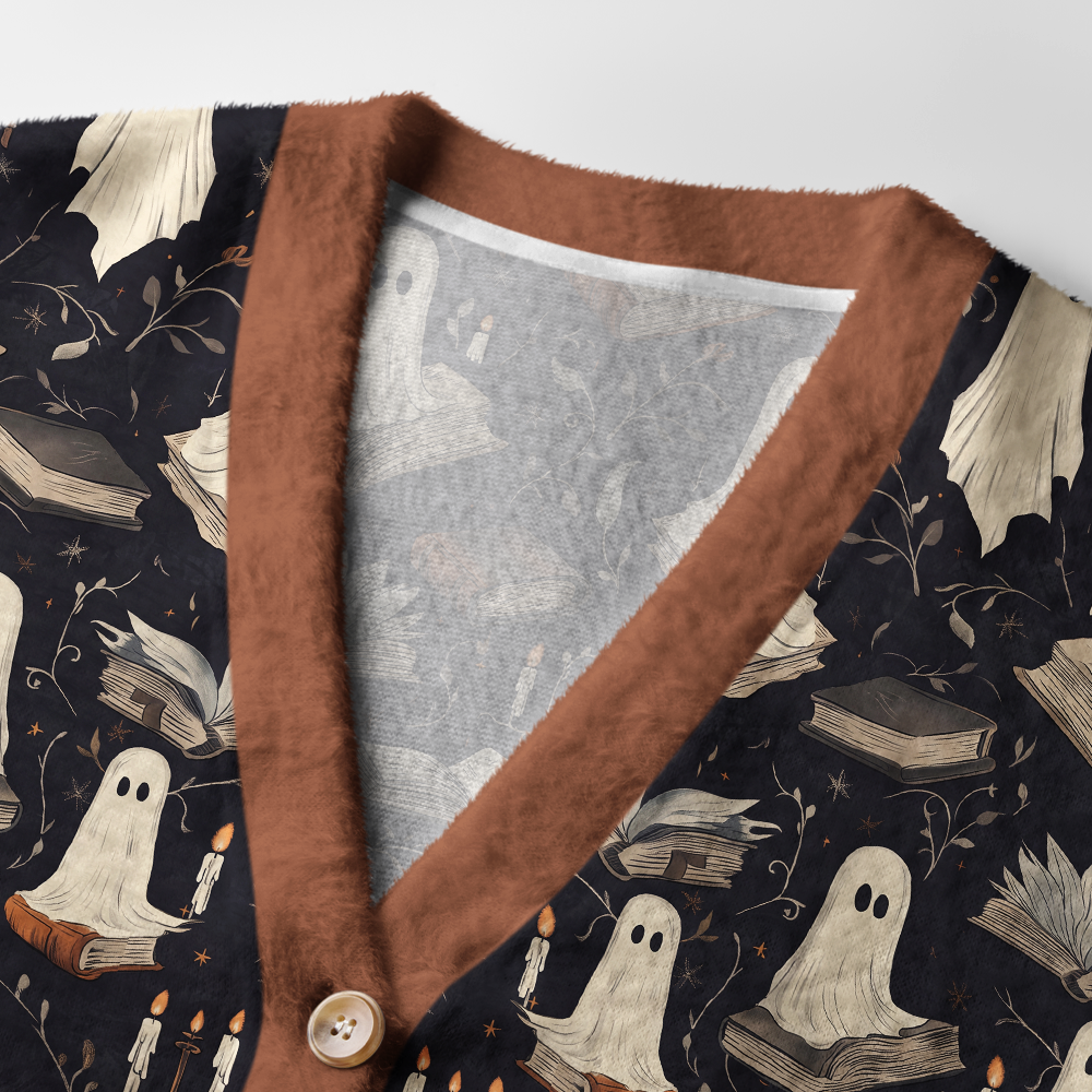 Pagewings Ghosts Love Reading Light Knit Unisex Cardigan Sweaters
