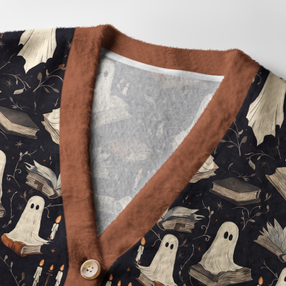 Pagewings Ghosts Love Reading Light Knit Unisex Cardigan Sweaters