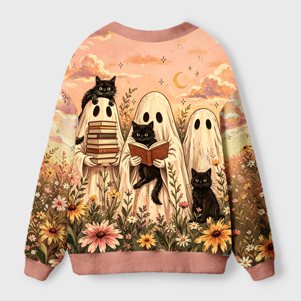 Pagewings Ghosts Love Reading Light Knit Unisex Cardigan Sweaters