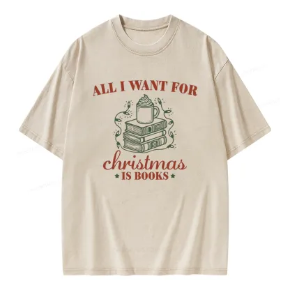 Pagewings All I Want For Christmas Is Books Unisex Washed T-shirt