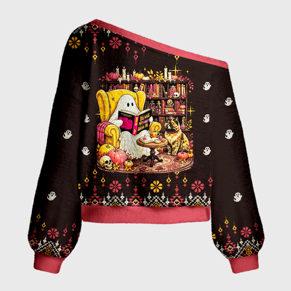 Pagewings Sci Fi Book Lover Off Shoulder Ugly Knit Sweater
