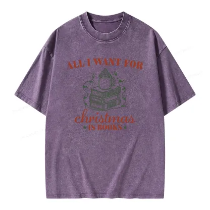 Pagewings All I Want For Christmas Is Books Unisex Washed T-shirt