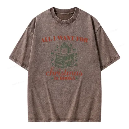 Pagewings All I Want For Christmas Is Books Unisex Washed T-shirt