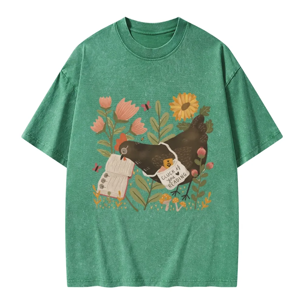 Pagewings Chicken Reading a Book Unisex Washed T-shirt