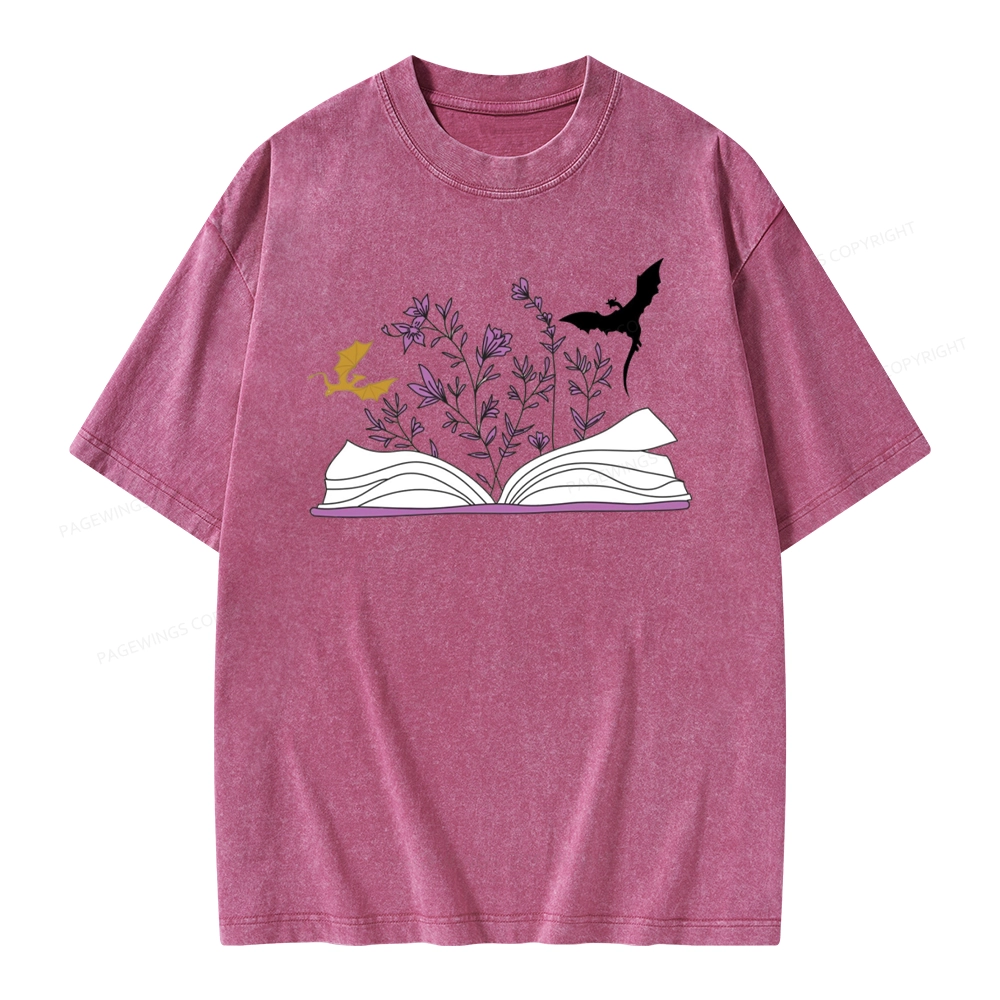 Pagewings Fourth Wing Flower Book Unisex Washed T-shirt