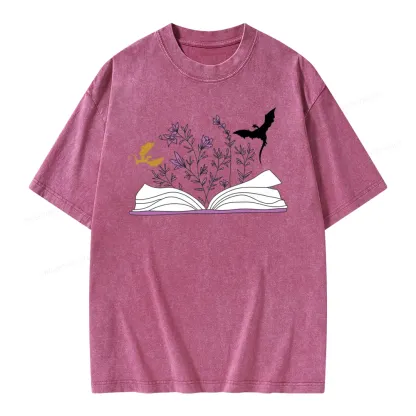 Pagewings Fourth Wing Flower Book Unisex Washed T-shirt