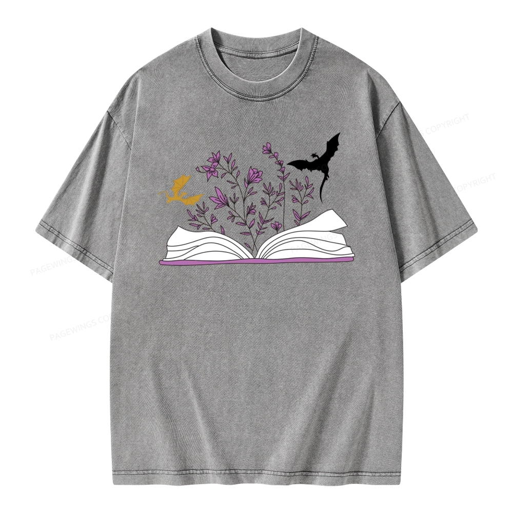 Pagewings Fourth Wing Flower Book Unisex Washed T-shirt