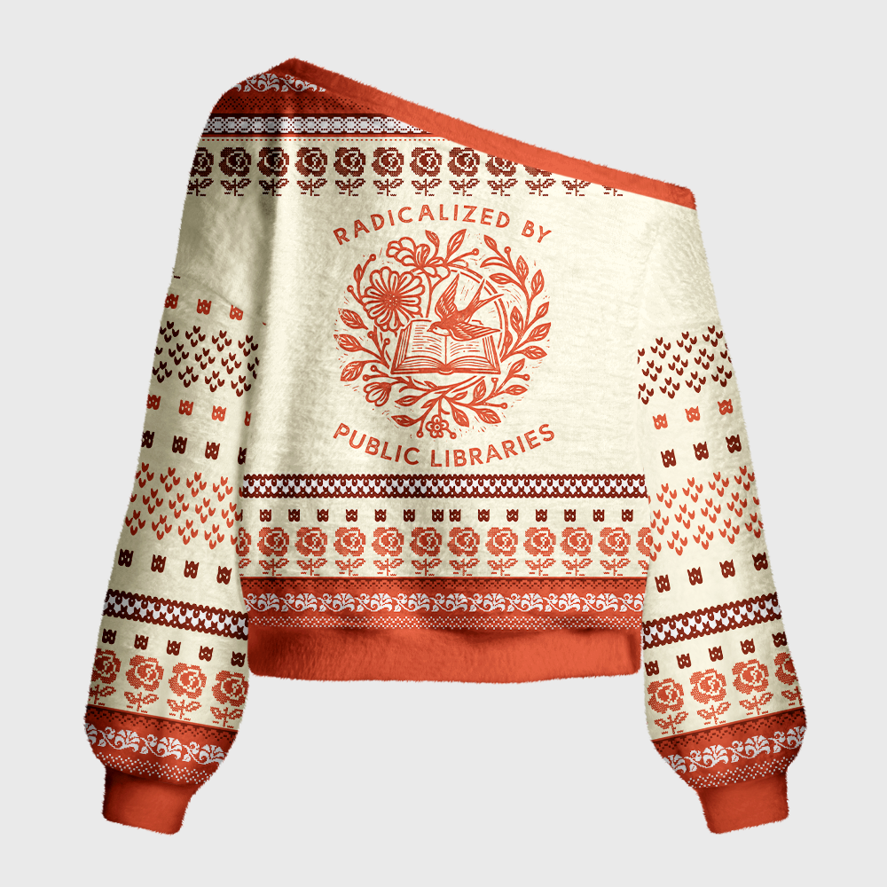 Pagewings Radicalized By Public Libraries Off Shoulder Ugly Knit Sweater