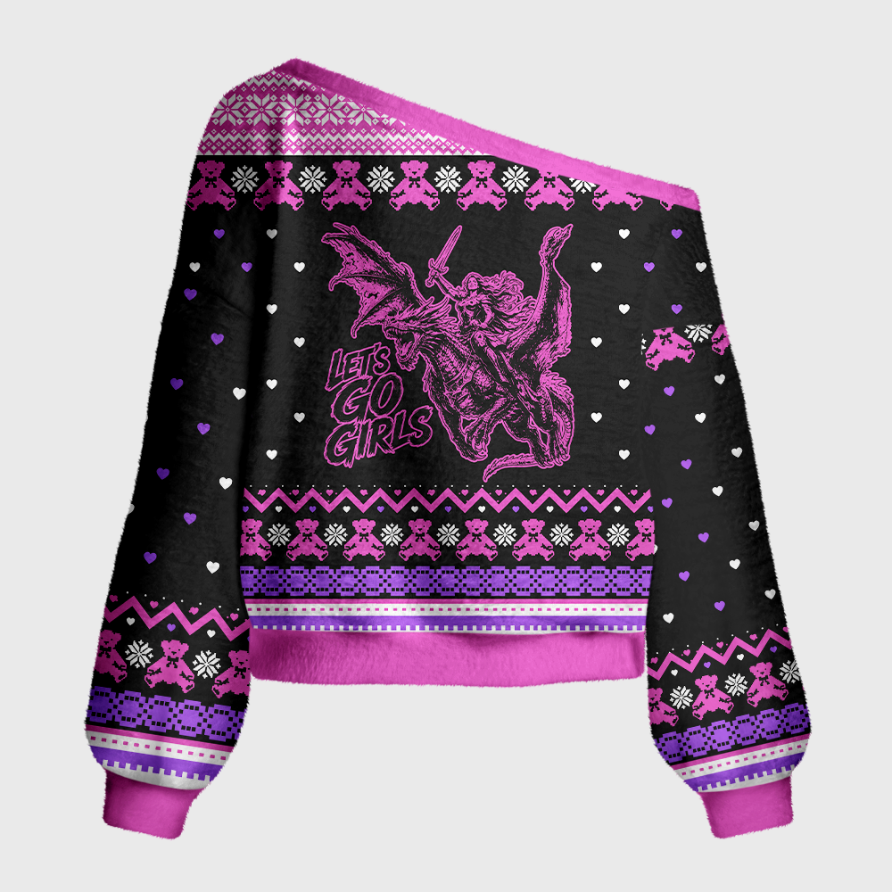 Pagewings Fantasy Graphic Off Shoulder Ugly Knit Sweater